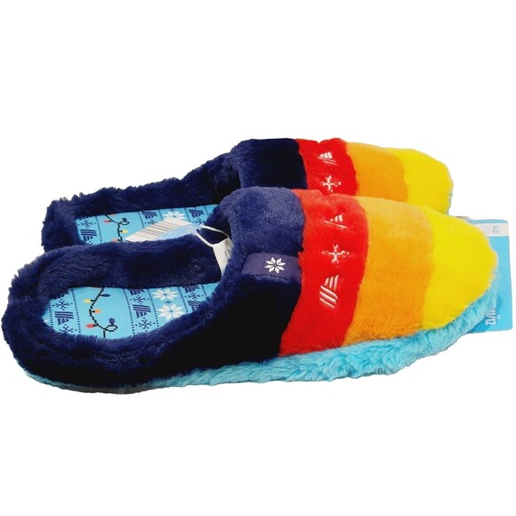 ALDI GEAR 2023 Men's Rainbow Holiday Plush Logo Slippers Limited Ed, Size 11/12 - Picture 7 of 8